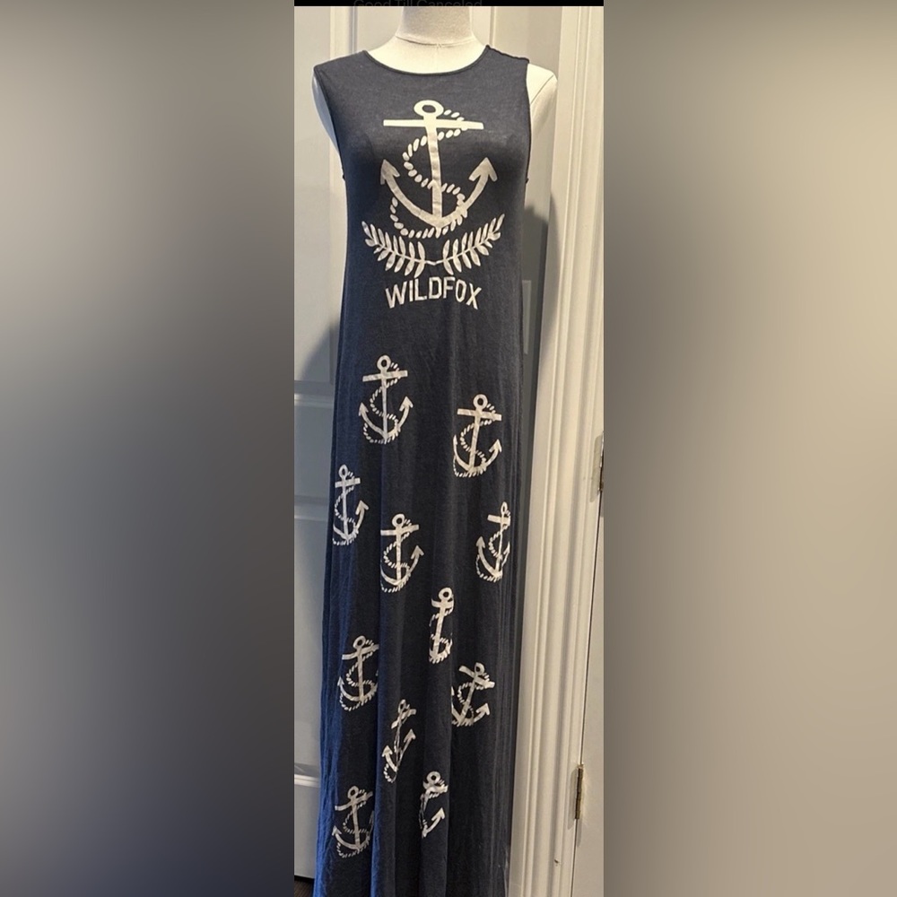 Wildfox Blue Maxi Anchor Dress Sleeveless XS